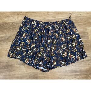 Bloomchic Womens Plus Pull On Shorts Size 30 5X Navy Blue Brown Floral NWT